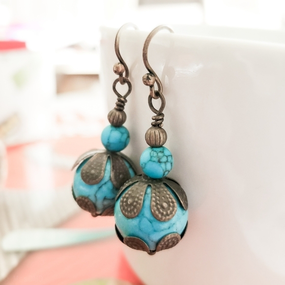 Handmade Turquoise Romantic Lady Blue Earrings - Picture 3 of 4